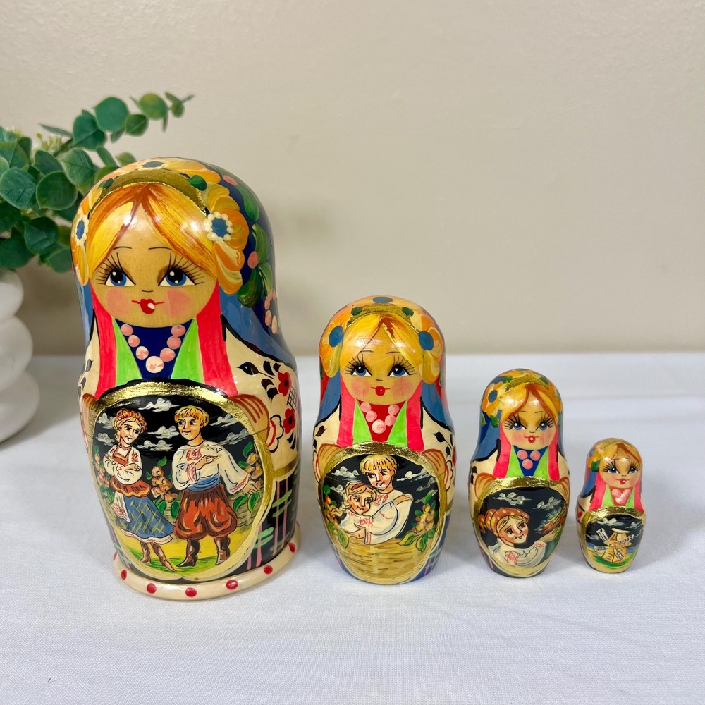 Hand Painted Wooden Russian Nesting Dolls | Matryoshka Doll | Set of 4